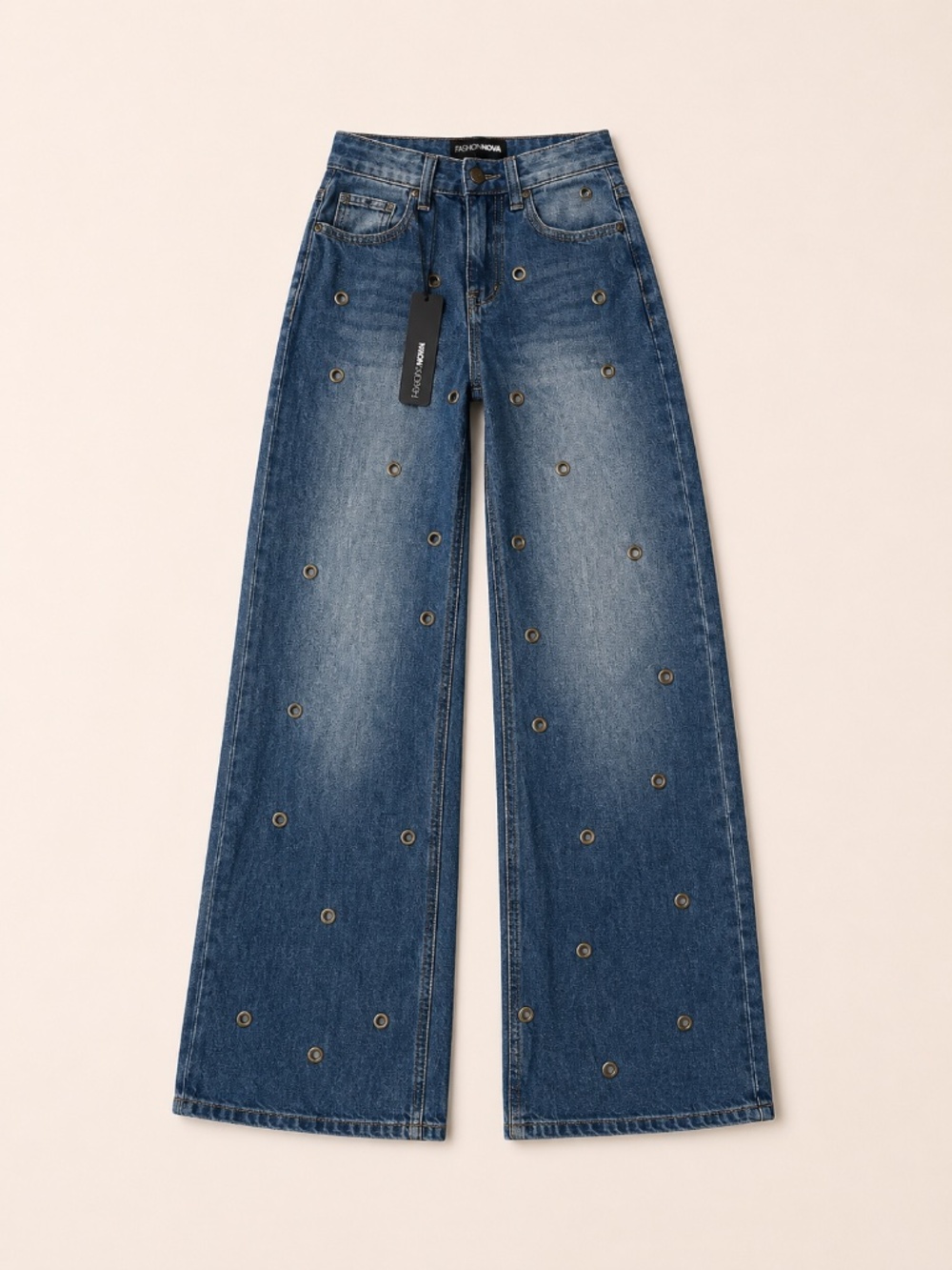 Fashion Nova Wide-Leg Grommet Jeans – Size XS